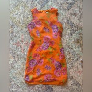 Vintage 1990s DKNY Orange and Purple Pastel Floral Mini Dress